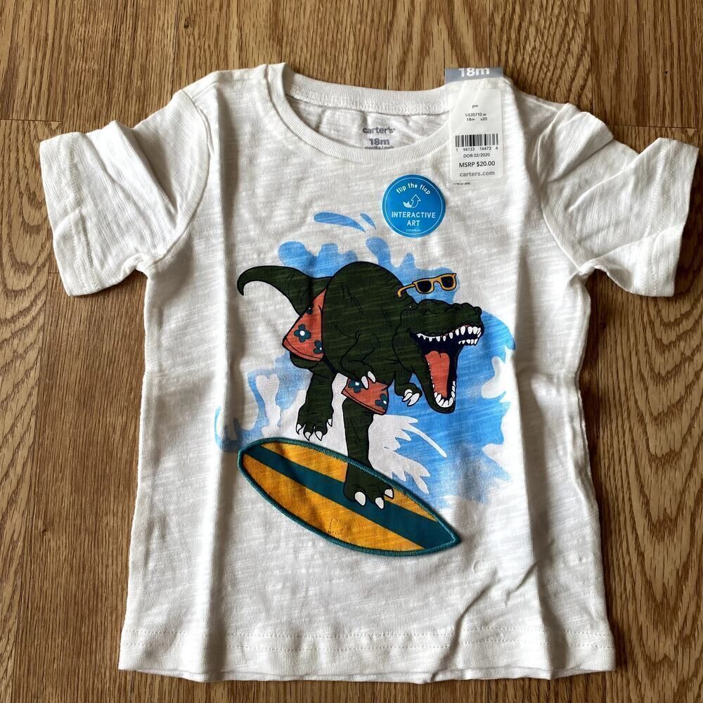 Carter's Dinosaur Surfs Up Interactive Flip Tee White 18 Months